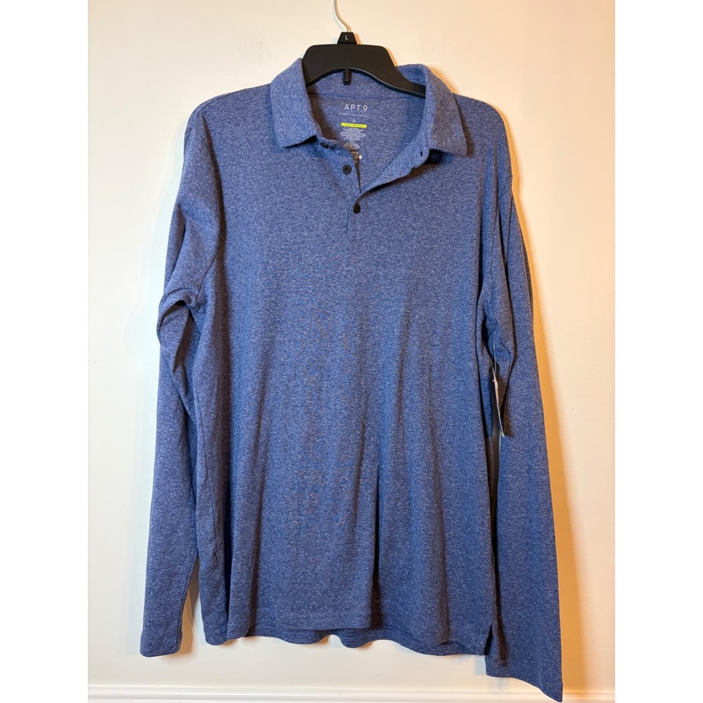 Apt 9 Long Sleeve Polo Mens Large NWT Blue Jaspe Premier Flex Cotton Blend
